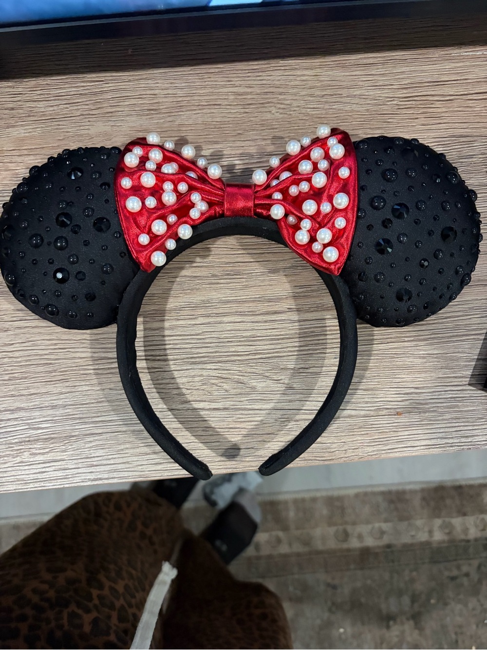 BaubleBar Black Minnie Ears Headband with Red Pearl Bow